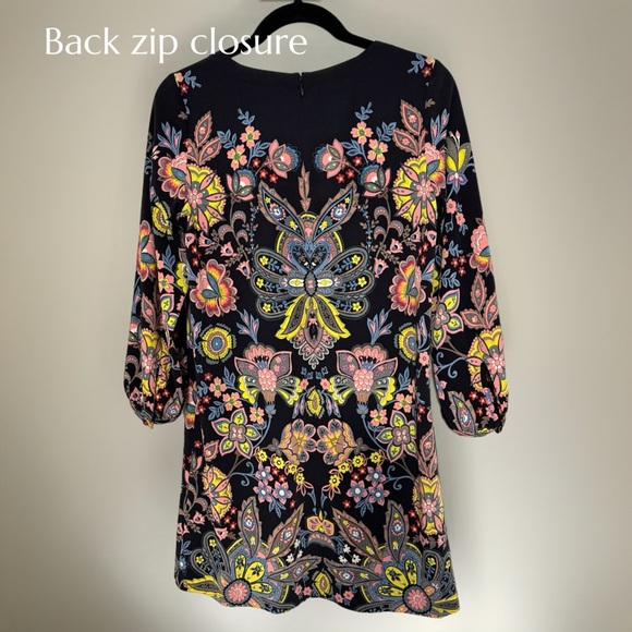 Ann Taylor LOFT Shift Dress Bold Medallion Floral Multi Long Sleeve Womens Sz SP - Picture 5 of 9